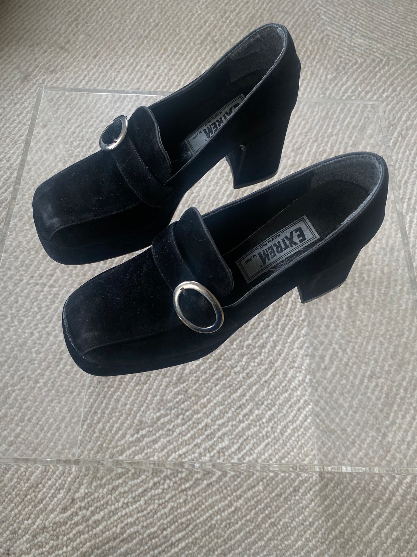 Vintage suede chunky buckle loafer