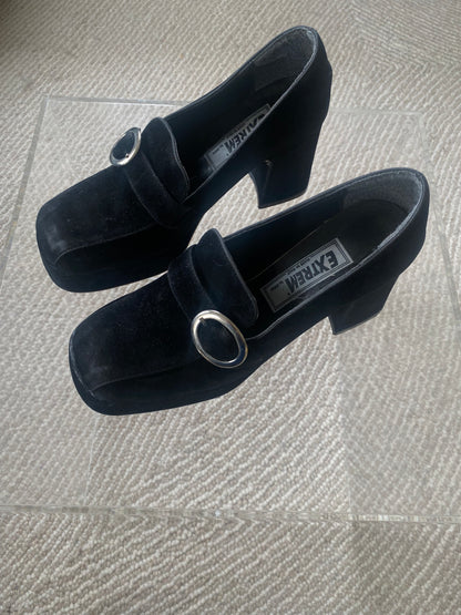 Vintage suede chunky buckle loafer
