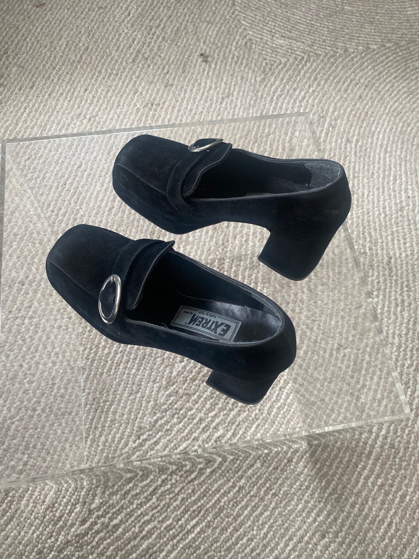 Vintage suede chunky buckle loafer