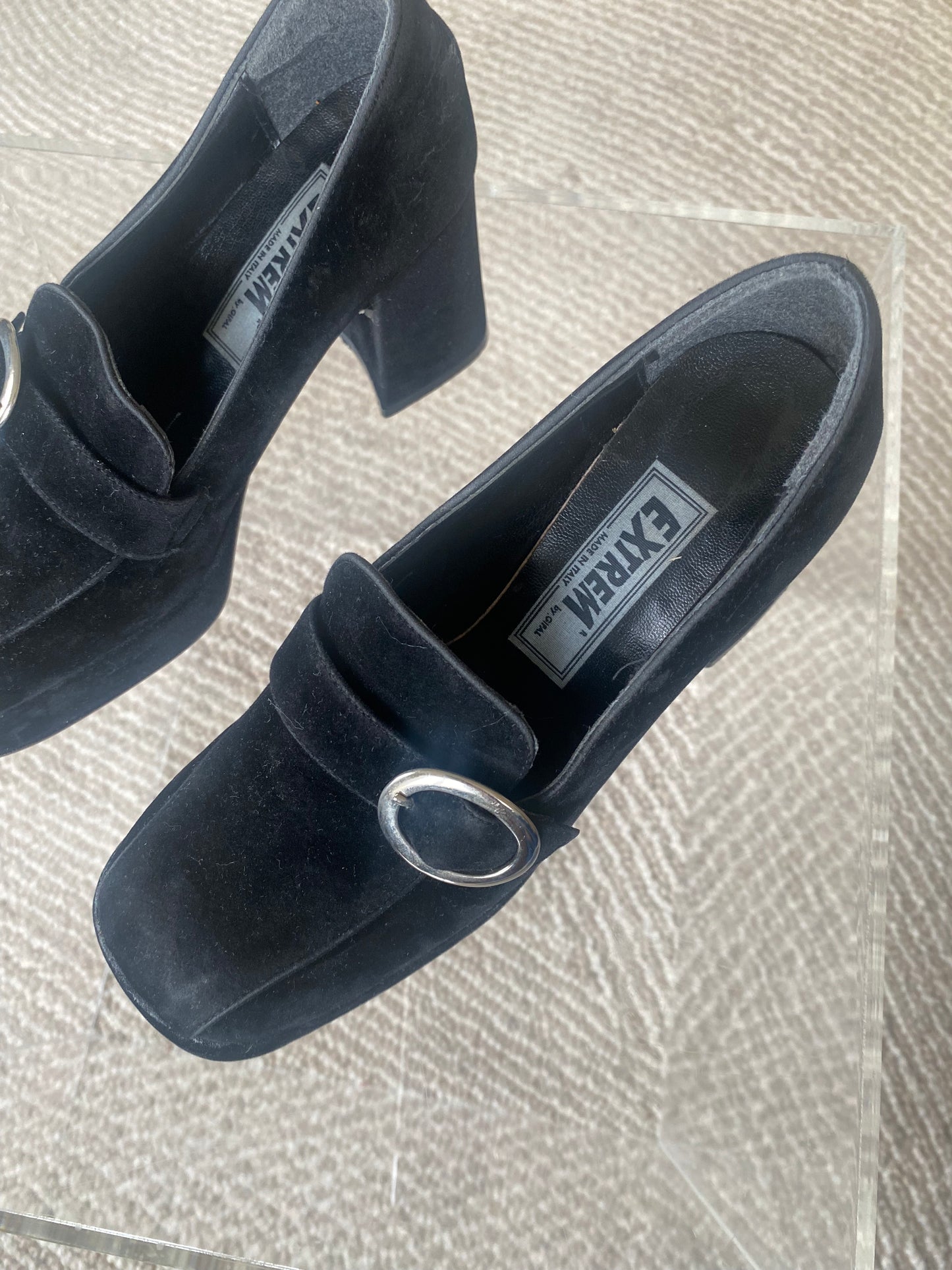Vintage suede chunky buckle loafer
