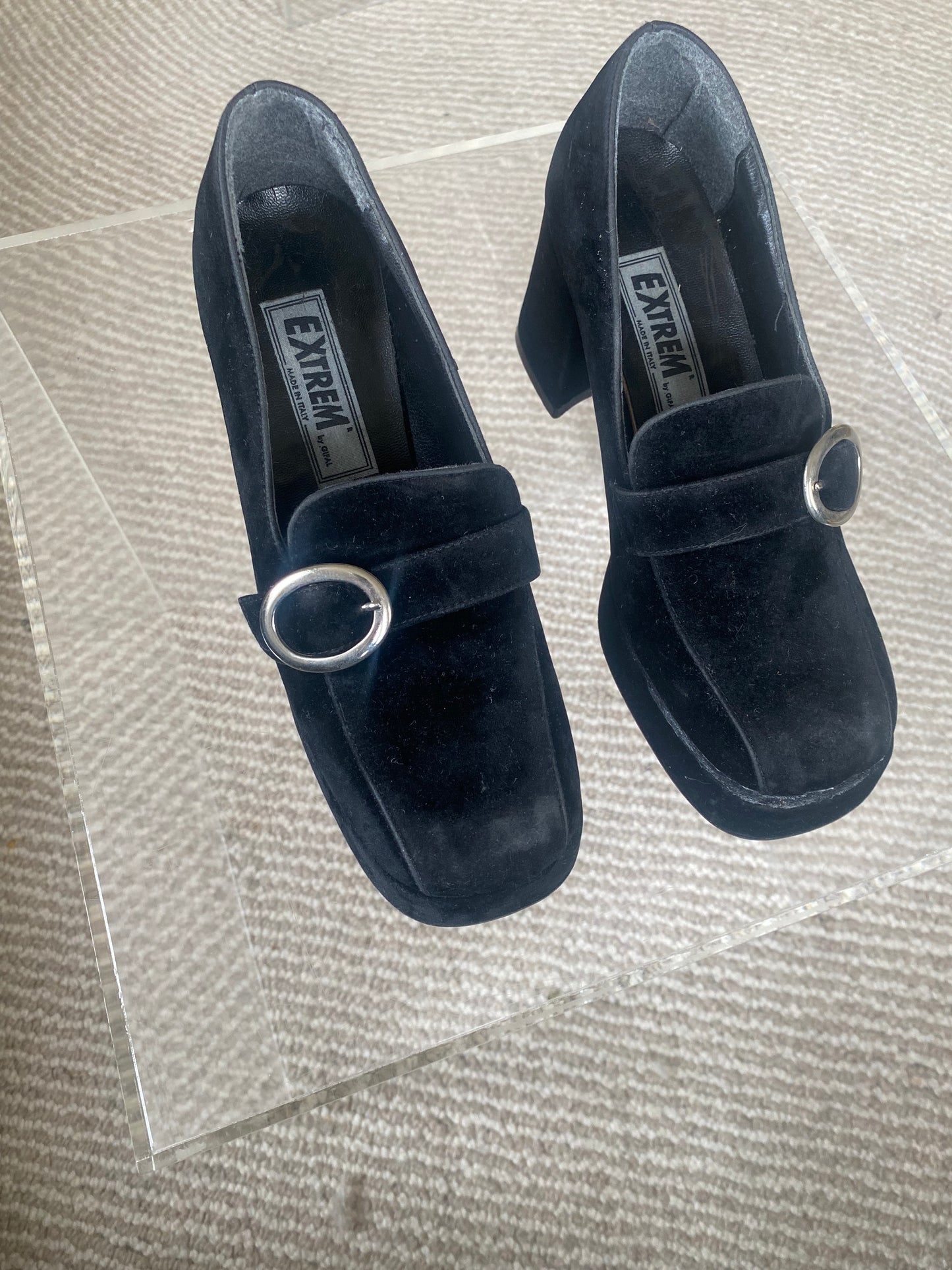 Vintage suede chunky buckle loafer