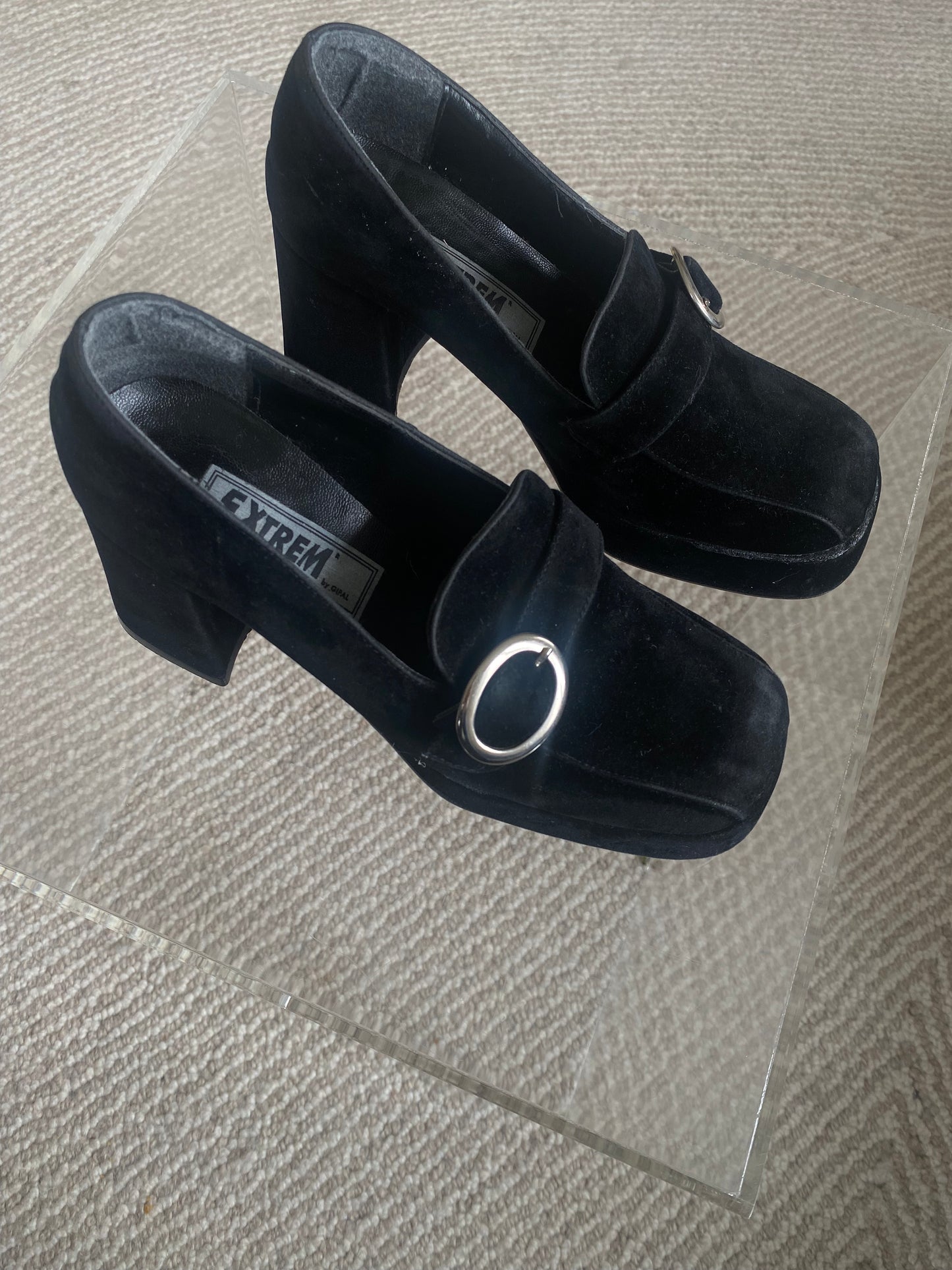 Vintage suede chunky buckle loafer