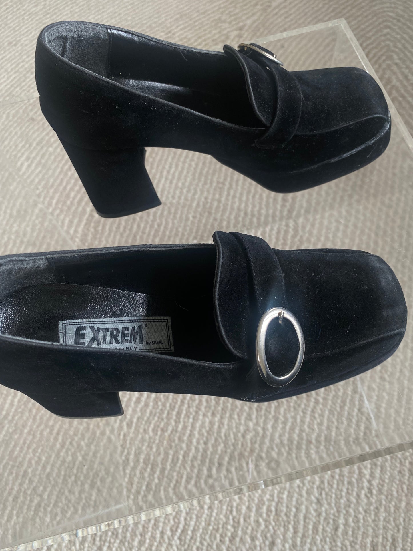 Vintage suede chunky buckle loafer