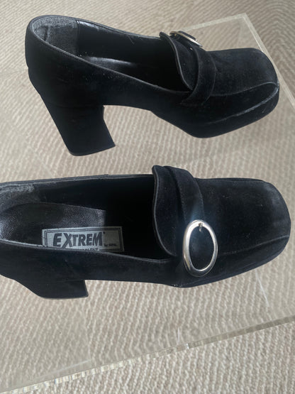 Vintage suede chunky buckle loafer